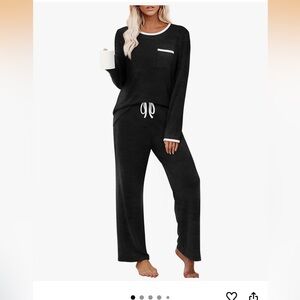 Women's Black Lounge Pajama Set with White Trim